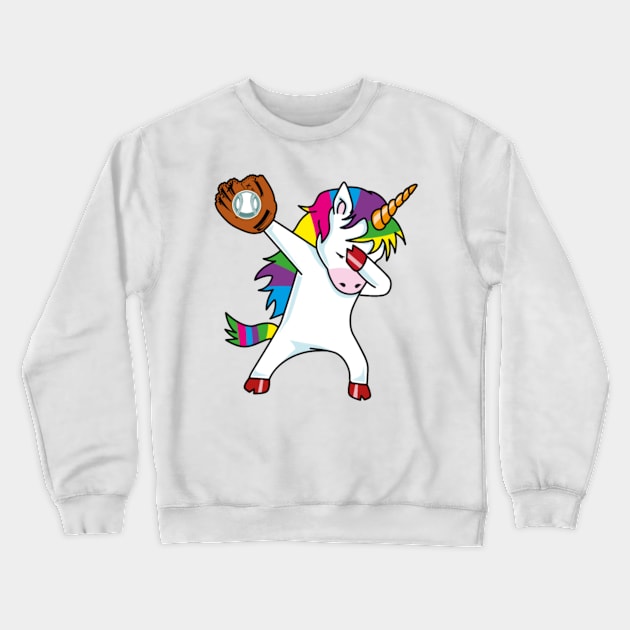 Dabbing Unicorn - Funny Softball Baseball Design Crewneck Sweatshirt by Kink4on